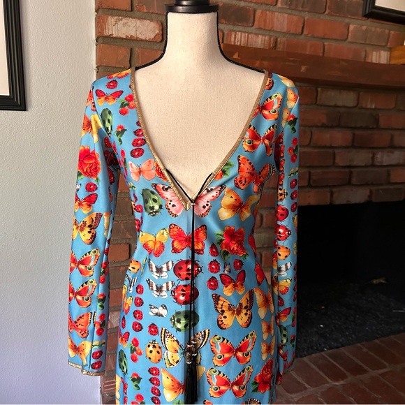 Kasia de Gelaque Butterfly Bug Print Long Sleeve Dress Sz S - Picture 2 of 11